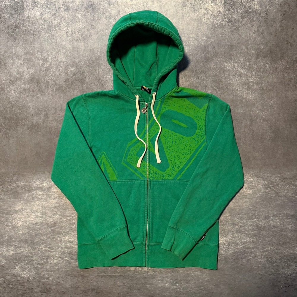 Vtg Y2K Volcom Mens Small Full Zip Hoodie Green Graphic Logo Skate Sweatshirt